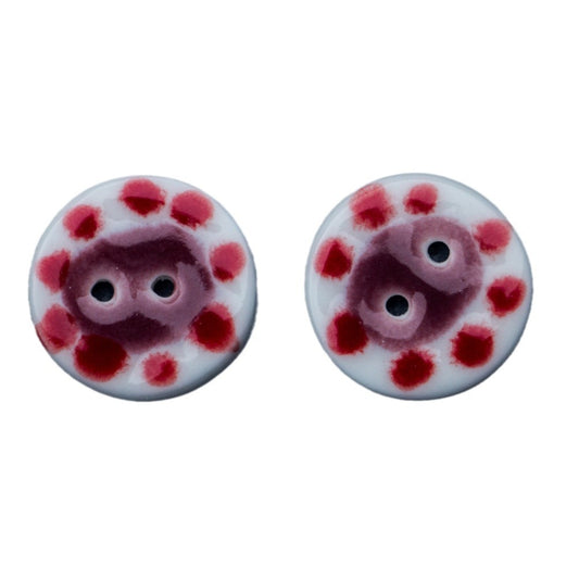 19.5mm Red-Dotted Round 2-Hole Handmade Ceramic Buttons 10pcs