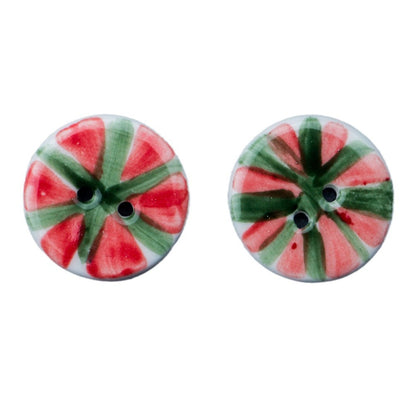 20mm Bottoni Ceramica Vintage Rotondi Acqua Melone 2 Fori Rosso e Verde 10pcs