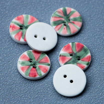 20mm Red and Green Vintage Round Watermelon 2 Hole Ceramic Buttons 10pcs