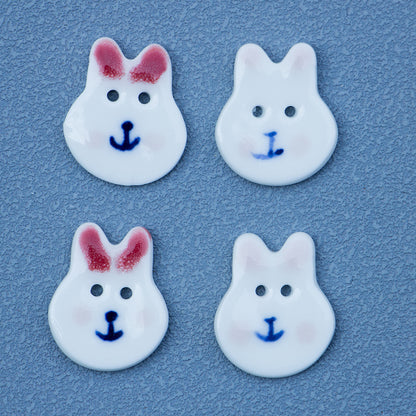 19mm Hand Painted Red Pink Eared Rabbit 2 Hole Ceramic Buttons 10pcs