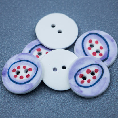 24mm Purple Cherry Red Dot Hand-Painted Blue and White Porcelain 2 Hole Ceramic Buttons 4pcs