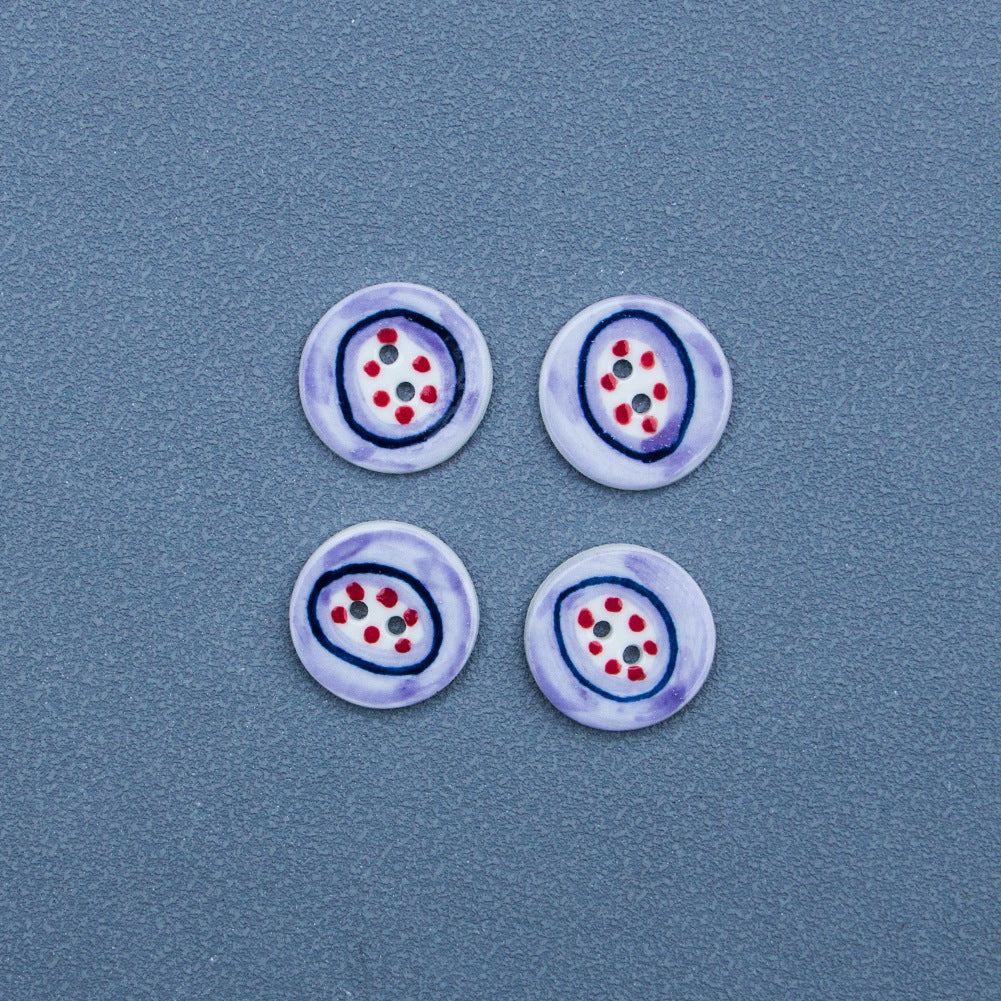 24mm Purple Cherry Red Dot Hand-Painted Blue and White Porcelain 2 Hole Ceramic Buttons 4pcs