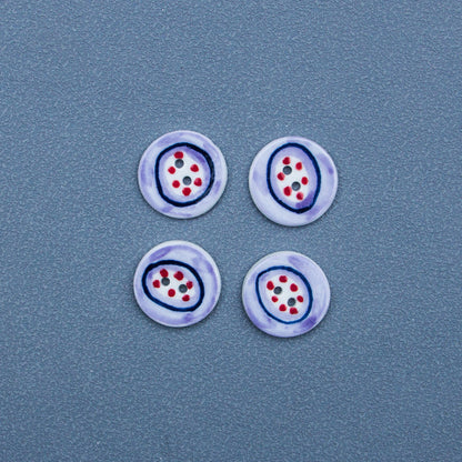 24mm Purple Cherry Red Dot Hand-Painted Blue and White Porcelain 2 Hole Ceramic Buttons 4pcs