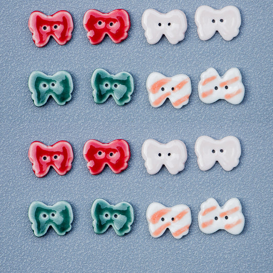 20.5mm Small Bow 2-Hole Handmade DIY Ceramic Buttons 10pcs