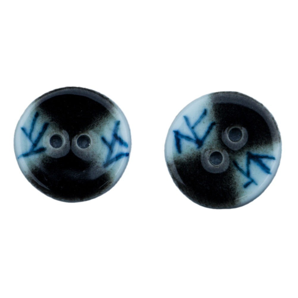 20mm Blue and White Lattice & Black Mixed Retro Ceramic Buttons 4pcs