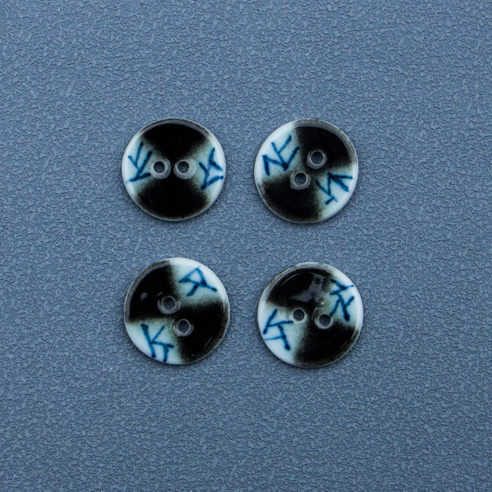 Botones de cerámica retro mixtos en azul y blanco con diseño de rejilla y negro de 20 mm, 4 piezas