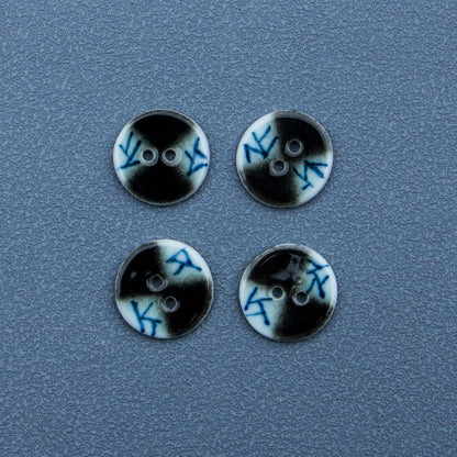 20mm Blue and White Lattice & Black Mixed Retro Ceramic Buttons 4pcs