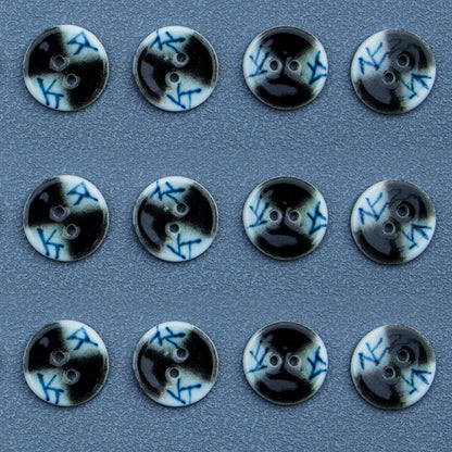 Botones de cerámica retro mixtos en azul y blanco con diseño de rejilla y negro de 20 mm, 4 piezas