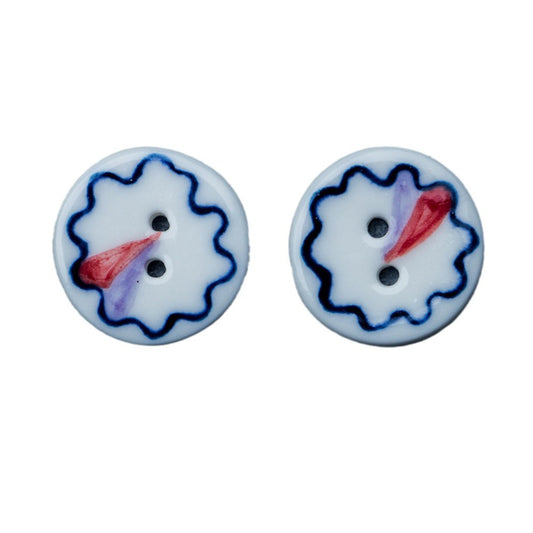 Boutons en céramique ronds 2 trous cercle magique bleu et blanc 19,5 mm 4 pcs