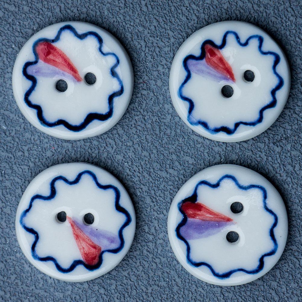 19.5mm Blue White Magic Circle Round 2-Hole Ceramic Buttons 4pcs