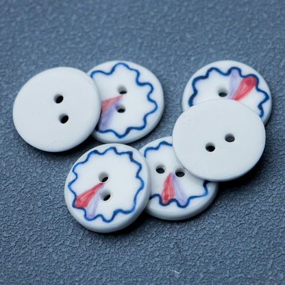 19.5mm Blue White Magic Circle Round 2-Hole Ceramic Buttons 4pcs