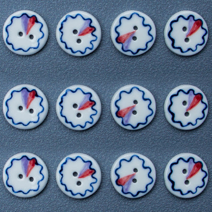 19.5mm Blue White Magic Circle Round 2-Hole Ceramic Buttons 4pcs