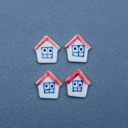 20mm Red House Granary Ceramic Buttons for DIY Bracelets and Necklaces 4pcs