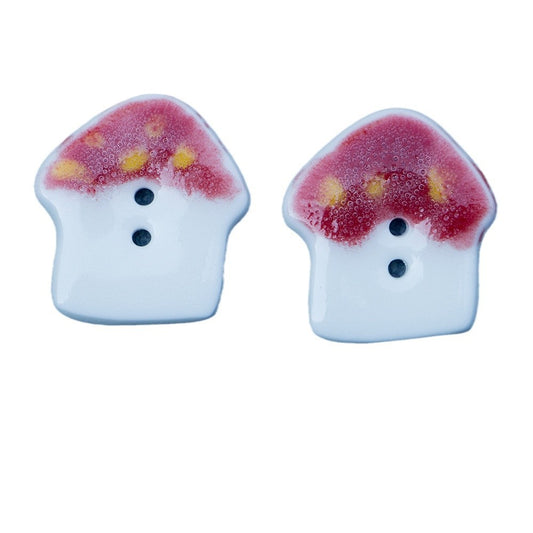 20mm Red Purple Mushroom Handmade Ceramic Buttons for DIY Bracelets Necklaces 4pcs