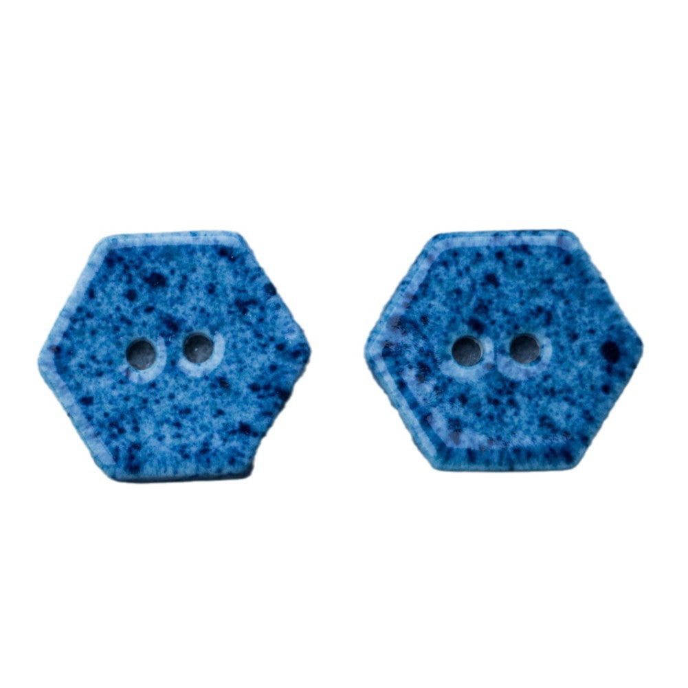 Boutons en céramique faits à la main DIY hexagonaux à 2 trous de 18 mm bleu marine 6PCS