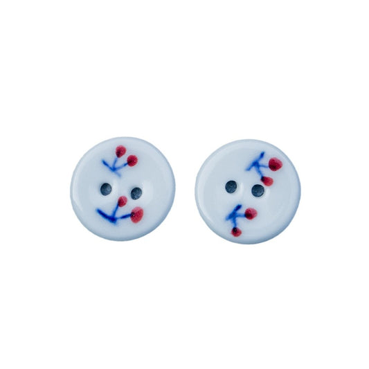 18mm handgefertigte runde 2-Loch Keramikknöpfe mit rotem Kirschmuster 6 Stück