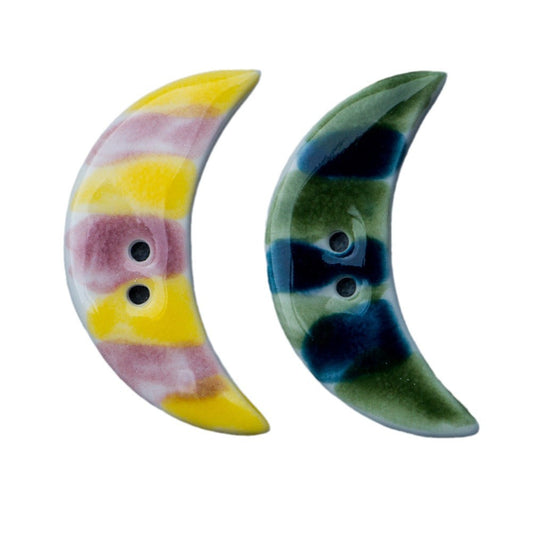 Botones de cerámica en forma de media luna de 34 mm en verde y amarillo con 2 agujeros para pulseras y collares DIY, 4 piezas