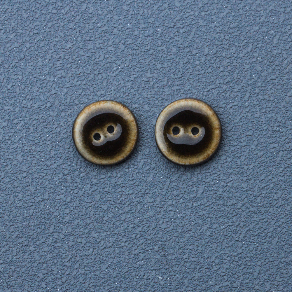 Boutons en céramique faits main émaillés marron foncé de 16 mm, 2 trous, 6 pièces