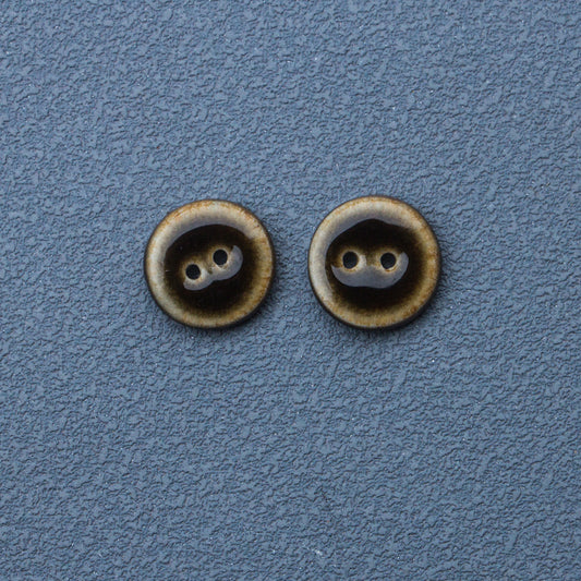 16mm Round 2-Hole Handmade Dark Brown Glazed Ceramic Buttons 6pcs