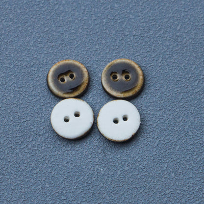 Boutons en céramique faits main émaillés marron foncé de 16 mm, 2 trous, 6 pièces