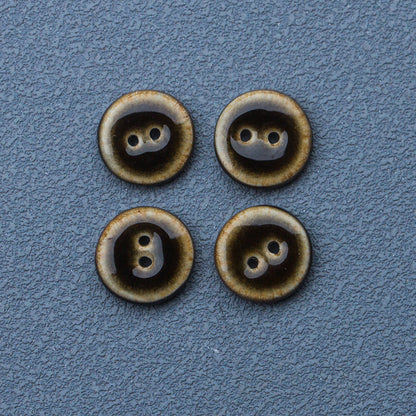 Boutons en céramique faits main émaillés marron foncé de 16 mm, 2 trous, 6 pièces