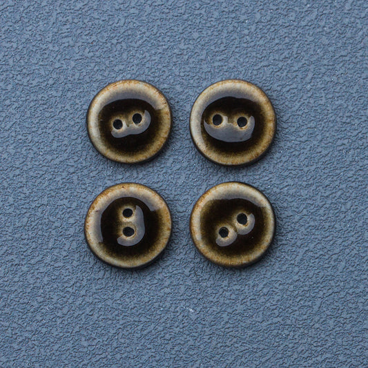 14mm Round 2Hole Black and Brown Handmade Glazed Ceramic Buttons 10pcs