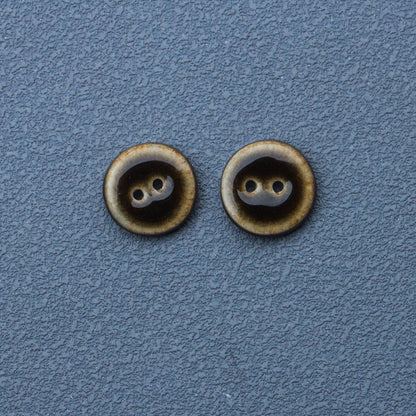 Boutons en céramique émaillée faits main de 14 mm, ronds, 2 trous, noirs et marron, 10 pièces