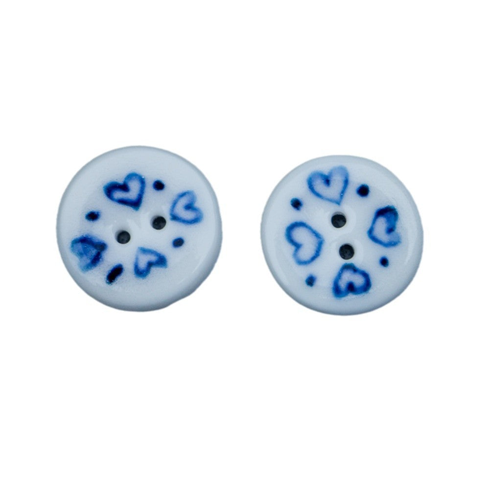 15,6 mm Tondi Bottoni in Ceramica Cuore Dipinti a Mano Blu e Bianchi 6 pezzi