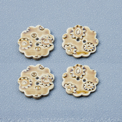 30mm Round 2-Hole Tawny Ceramic Buttons for DIY Trench Coat Accessories 6PCS