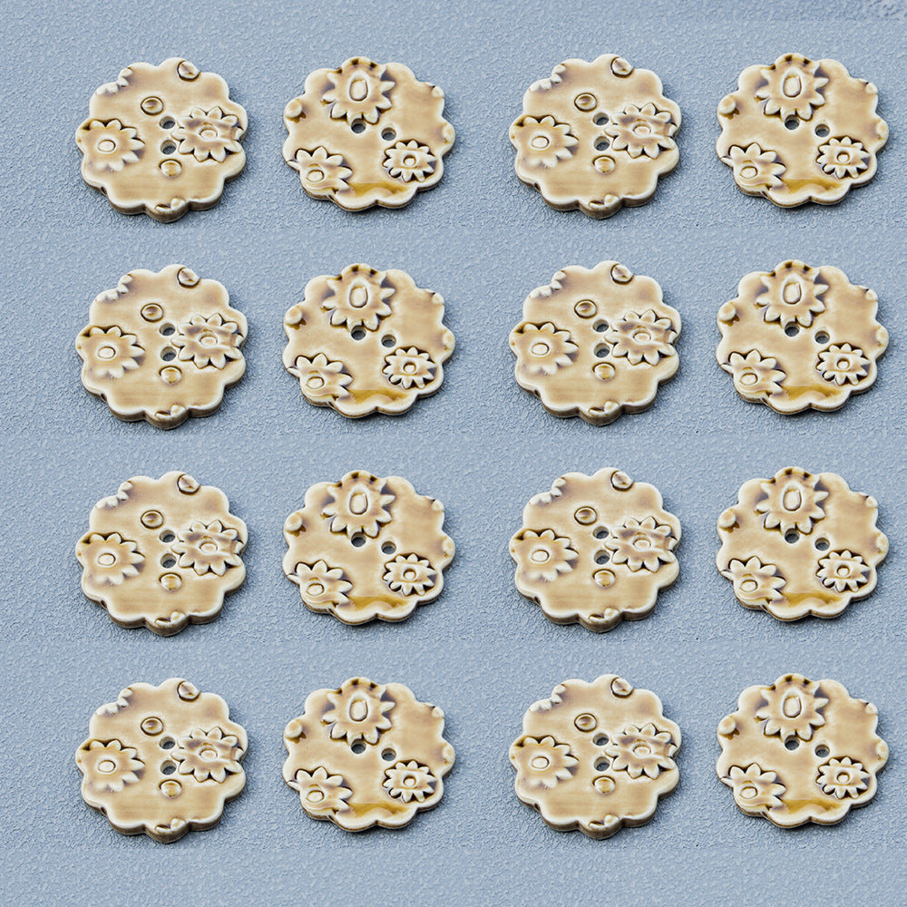 30mm Round 2-Hole Tawny Ceramic Buttons for DIY Trench Coat Accessories 6PCS