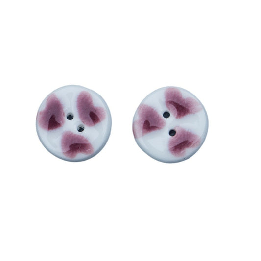 Boutons en céramique peints à la main en forme de cœur rouge violet à 2 trous de 16 mm, 6 pièces