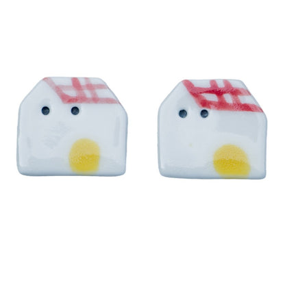 23mm Red/Blue Tile-roofed Small House Handmade Ceramic Button 2pcs