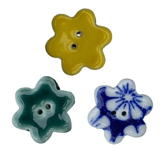 18mm Yellow Green Blue Small Flower Ceramic Buttons for DIY Brooch Accessories 10pcs