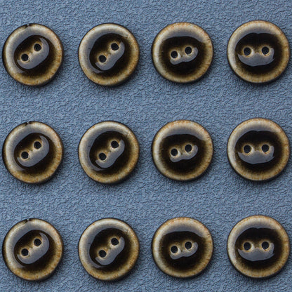 Boutons en céramique émaillée faits main de 14 mm, ronds, 2 trous, noirs et marron, 10 pièces