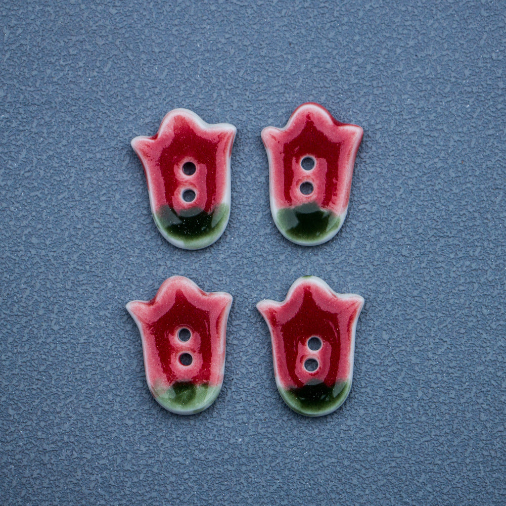 Boutons en céramique faits à la main DIY 2 trous Tulipe Rouge 24mm 5pcs