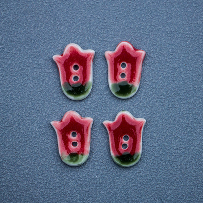 Boutons en céramique faits à la main DIY 2 trous Tulipe Rouge 24mm 5pcs