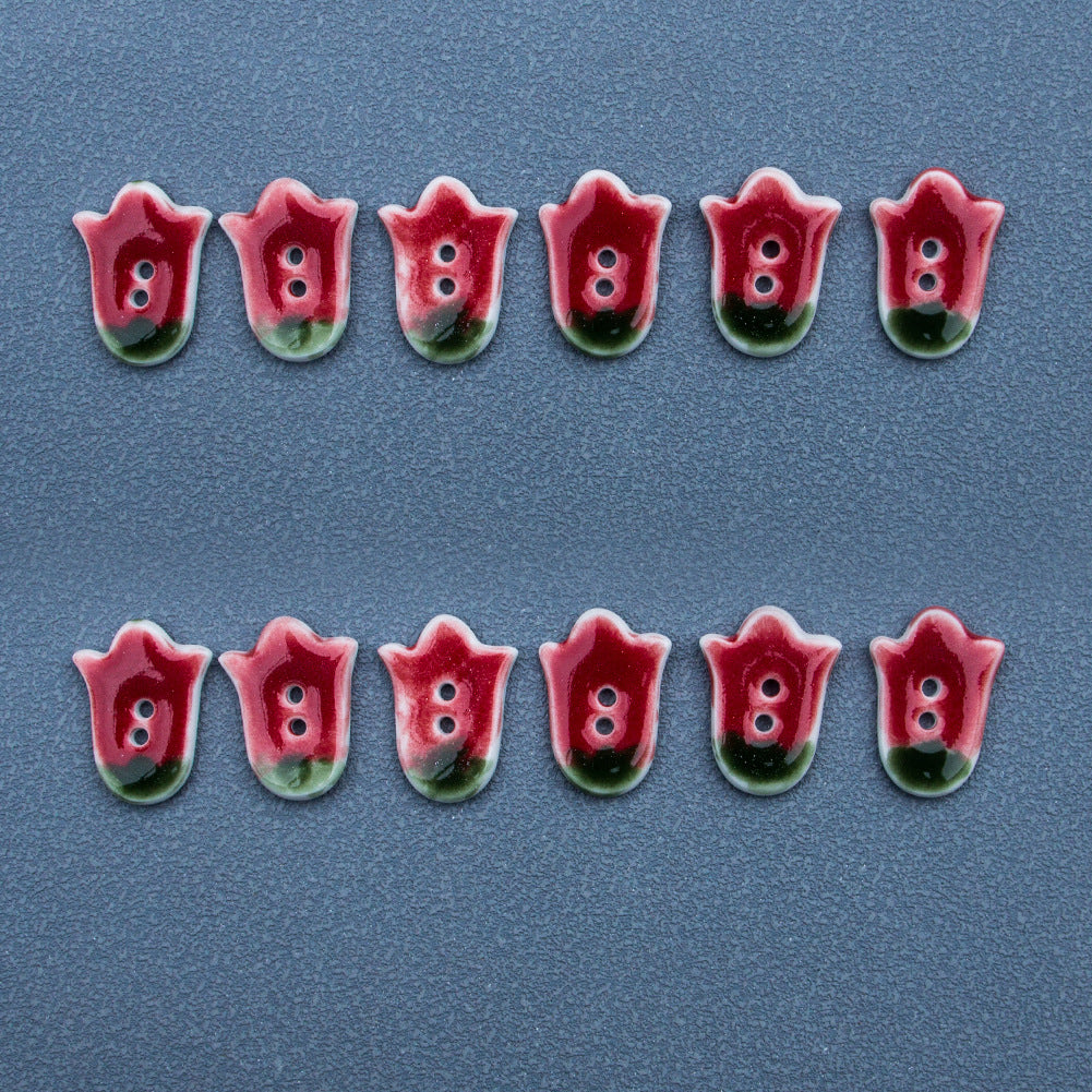 Boutons en céramique faits à la main DIY 2 trous Tulipe Rouge 24mm 5pcs