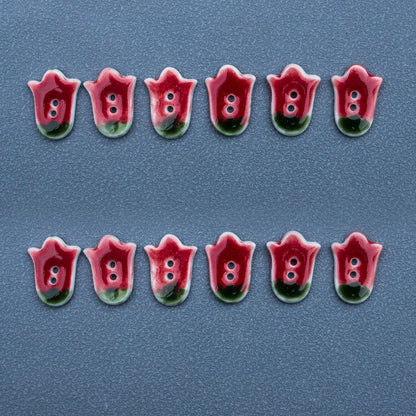 Boutons en céramique faits à la main DIY 2 trous Tulipe Rouge 24mm 5pcs