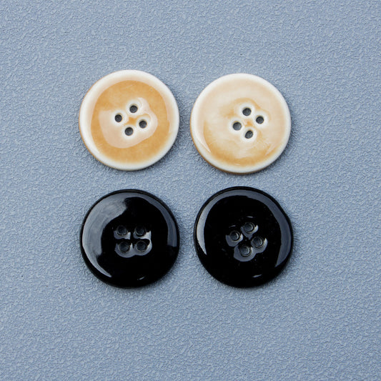 28mm Black and Khaki Round 4-Hole Handmade Ceramic Buttons 6pcs