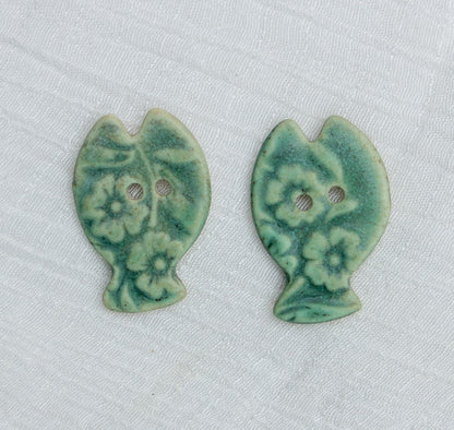 30mm Rainbow and Bronze Green Hand Painted Fish 2 Hole Ceramic Buttons 6pcs