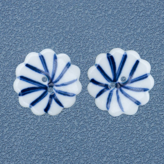 30mm Hand Painted Blue and White Ceramic Buttons for DIY Bracelets Necklaces 6pcs