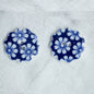 30mm 2-Gat Handgemaakte DIY Keramische Knopen Blauw en Witte Bloem Patroon 10st.