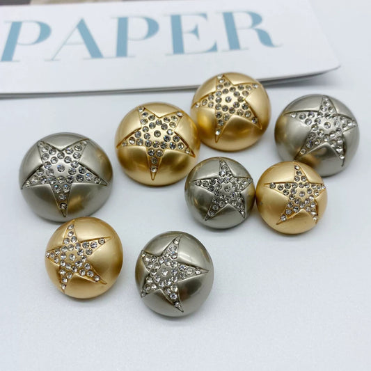 23mm Gold Silver Star Rhinestone Mushroom Metal Sew-Through Buttons 50pcs