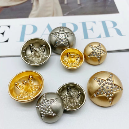 23mm Gold Silver Star Rhinestone Mushroom Metal Sew-Through Buttons 50pcs