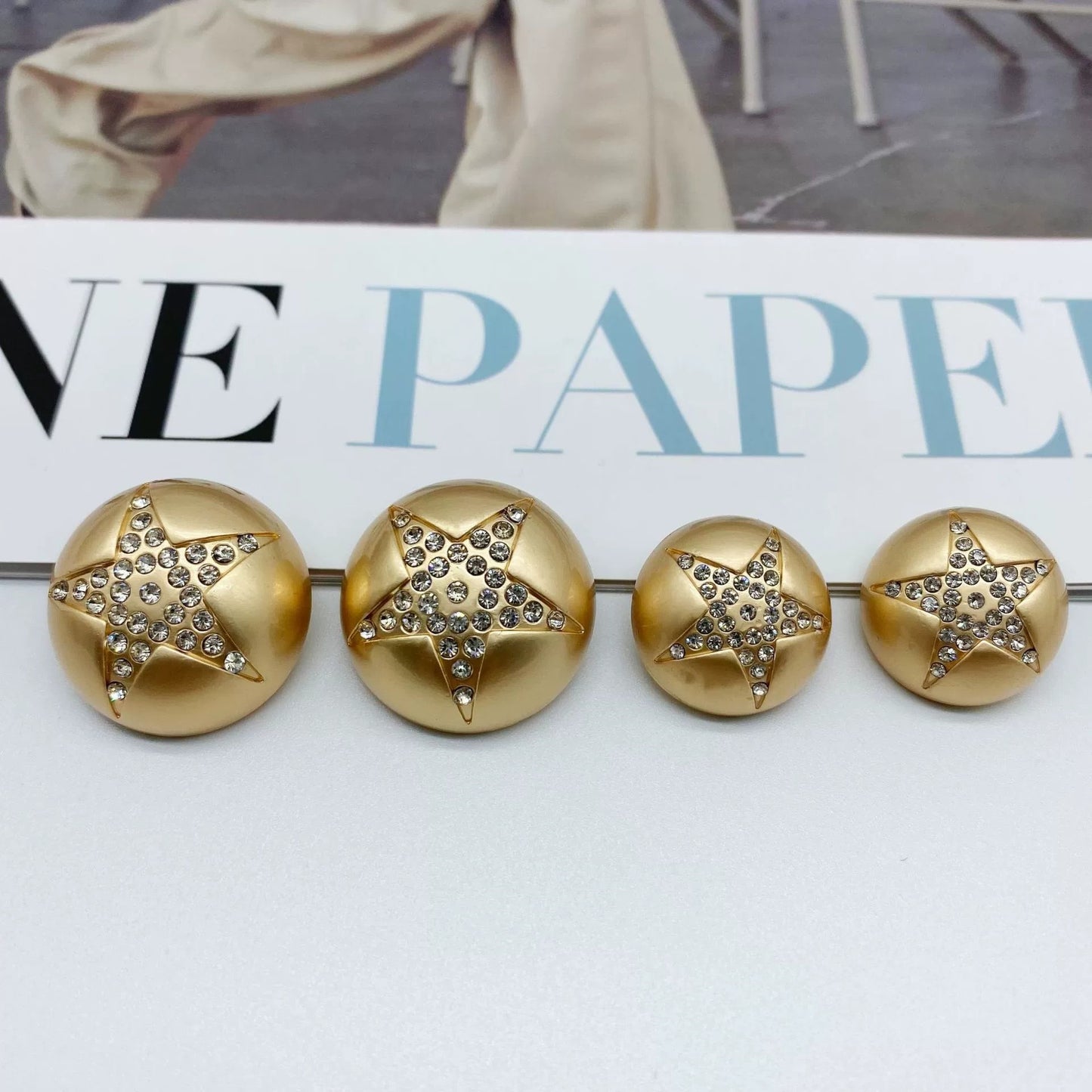 23mm Gold Silver Star Rhinestone Mushroom Metal Sew-Through Buttons 50pcs