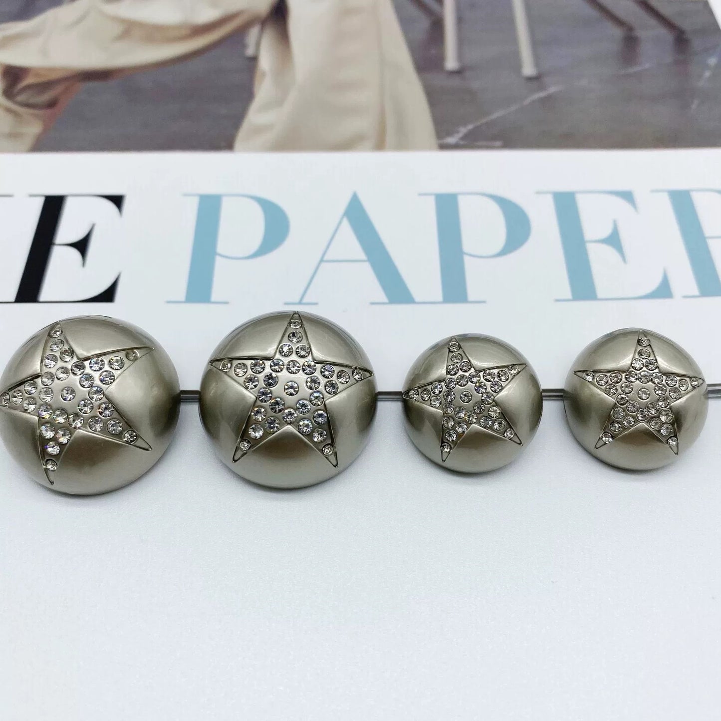 23mm Gold Silver Star Rhinestone Mushroom Metal Sew-Through Buttons 50pcs