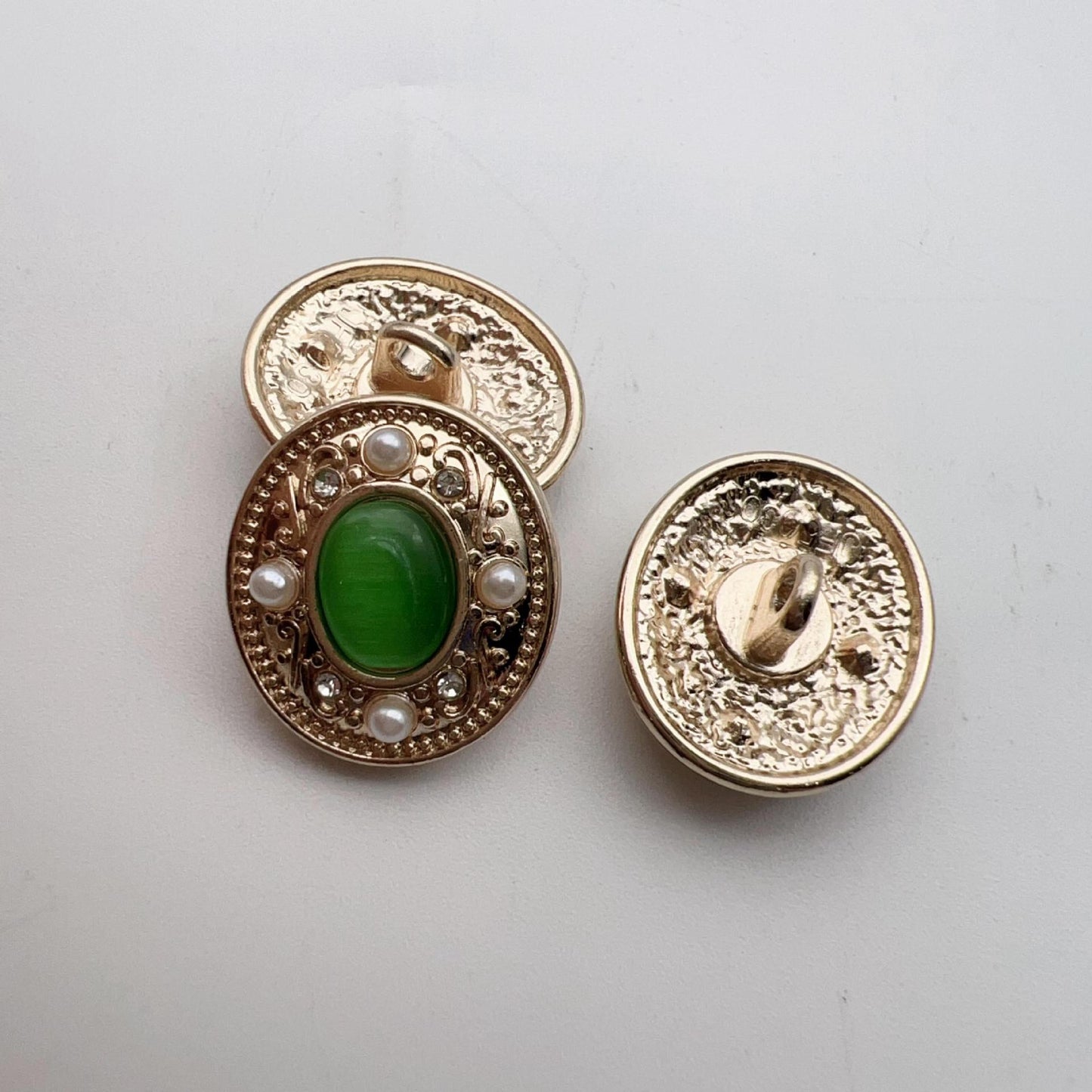 Boutons en métal à tige avec perles en cristal vert vintage de 25 mm, paquet de 48