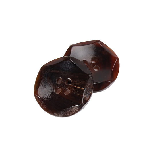 23mm Hexagonal Four-Hole Coffee-Colored Horn Buttons 10pcs