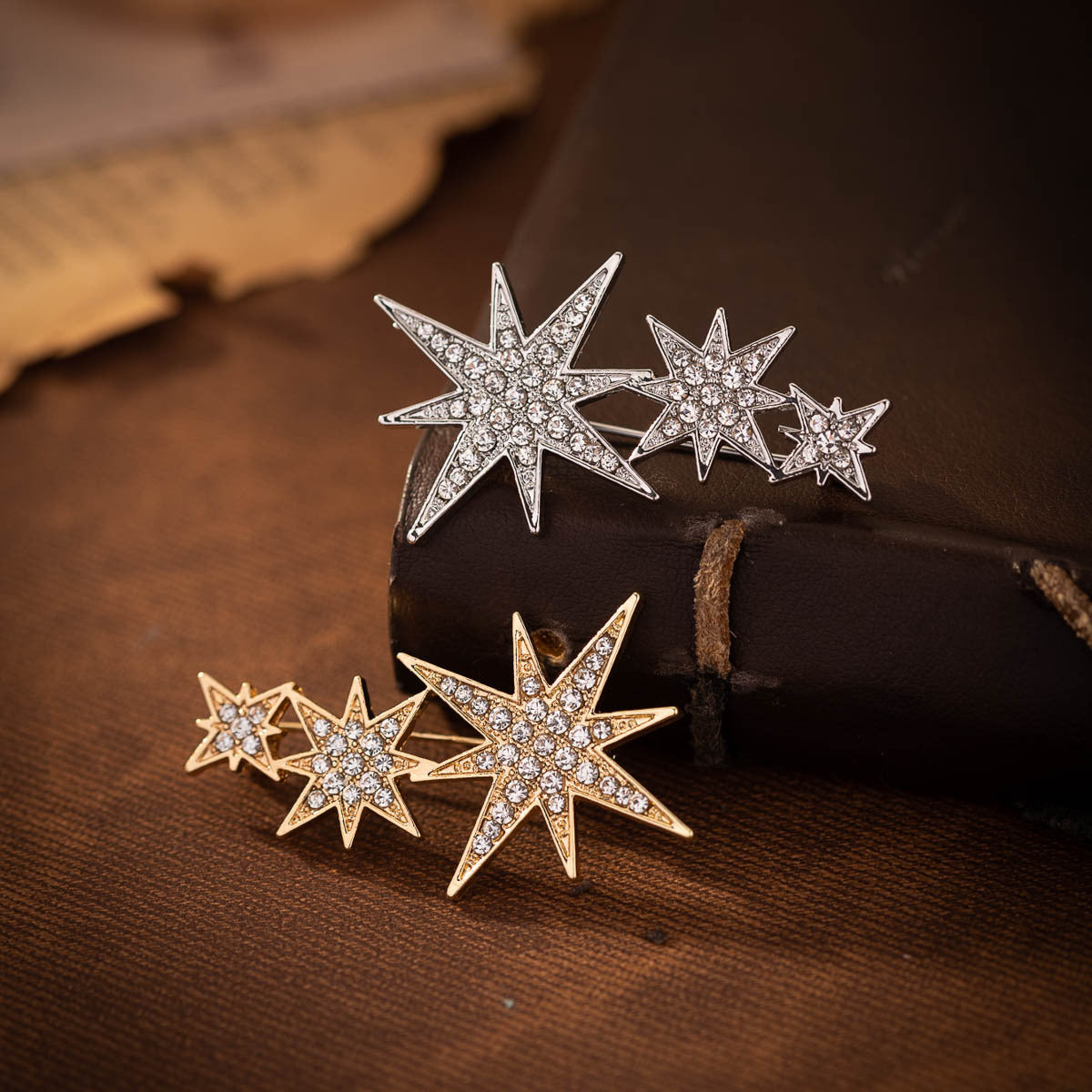 Eight-Pointed Star Pin Brooch for Men Suits 2pcs