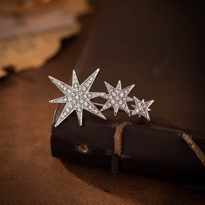 Eight-Pointed Star Pin Brooch for Men Suits 2pcs